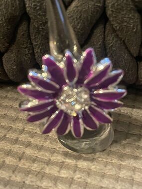 Purple Daisy Flower Ring with Crystal Center